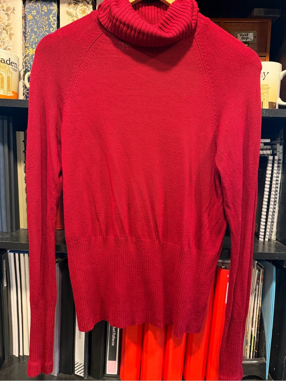 Apostrophe Crimson Ribbed Cowl-Neck Sweater